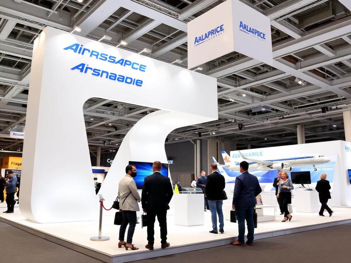 Aerospace exhibitor booth on a trade show floor